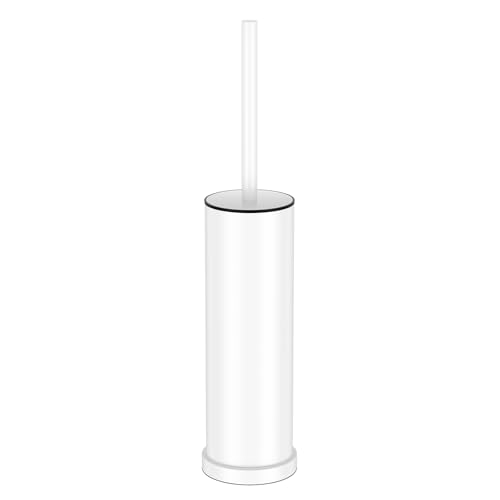 White Toilet Brush and Holder Set,Stainless Steel Heavy Duty Toilet Bowl Brush,Extra Long Handled Modern Toilet Cleaner Brush with Replaceable Head, Removable Inner Bowl, and Splash Protection - color: White, size: 1 Pack