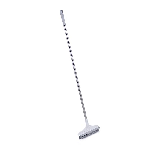 2 in 1 Floor Scrub Brush with Long Handle, Scrape and Brush Stiff Shower Cleaning Sweeping Deck Brush Push Broom Brush for Kitchen, Bathroom, Patio, Wall and Deck (White) - color: White