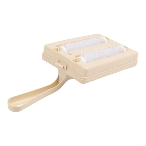 Double Brush Handheld Roller Brush Sweeper For Carpet Crumb Cleaning And Sofa Crumb Removal, Dust Collected In Container Opened By Push Button(Beige) - color: Beige