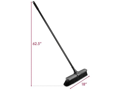 18" High Power Push Broom, Heavy-Duty Multi-Surface Rough Sweep Broom with Clamp & Bolt Handle, Recycled PET Bristles for Garage & Driveway