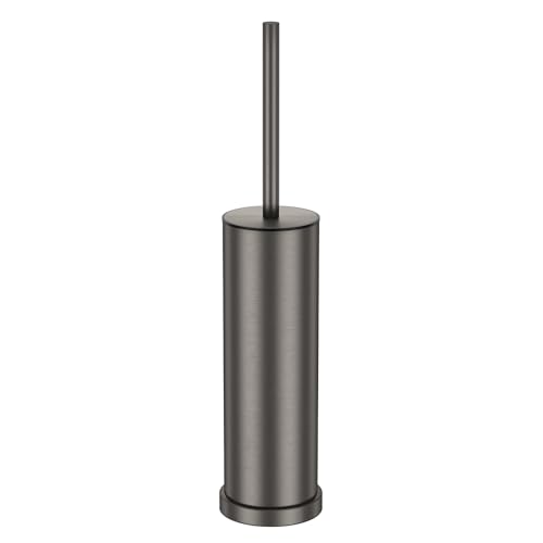 Pewter Toilet Brush and Holder Set,Stainless Steel Heavy Duty Toilet Bowl Brush,Extra Long Handled Modern Toilet Cleaner Brush with Replaceable Head, Removable Inner Bowl, and Splash Protection - color: Pewter, size: 1 Pack