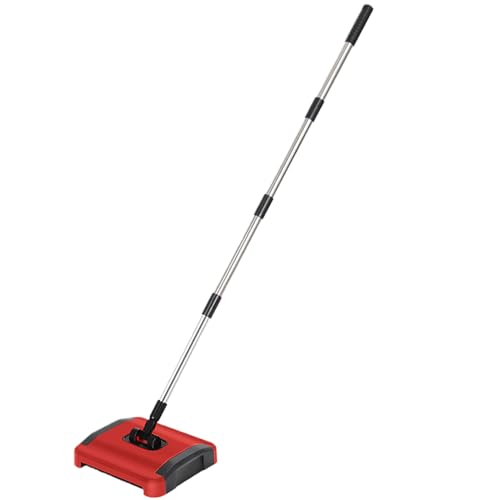 Carpet Sweeper Manual 3 Rolling Brushes Floor Sweeper Carpet Brush with Wheels and Large Waste Bin 43" Detachable