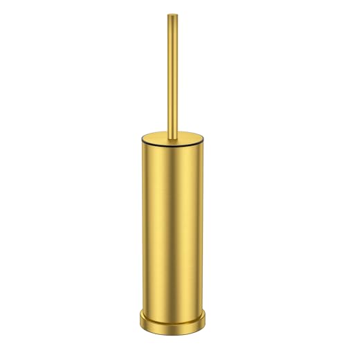 Brass Gold Toilet Brush and Holder Set,Stainless Steel Heavy Duty Toilet Bowl Brush,Extra Long Handled Modern Toilet Cleaner Brush with Replaceable Head, Removable Inner Bowl, and Splash Protection - color: Brass Gold, size: 1 Pack