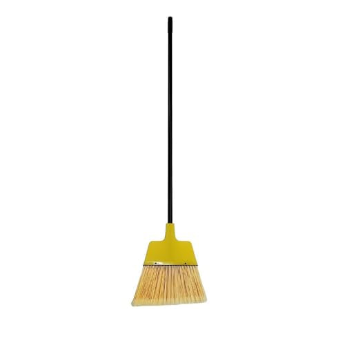 PRO-SOURCE Angled Broom, 12-Inch Wide, Vinyl-Coated Metal Handle, Flagged Water-Resistant, Yellow Polypropylene Bristles, Broom Head May be Yellow or Black in Color (1) Each
