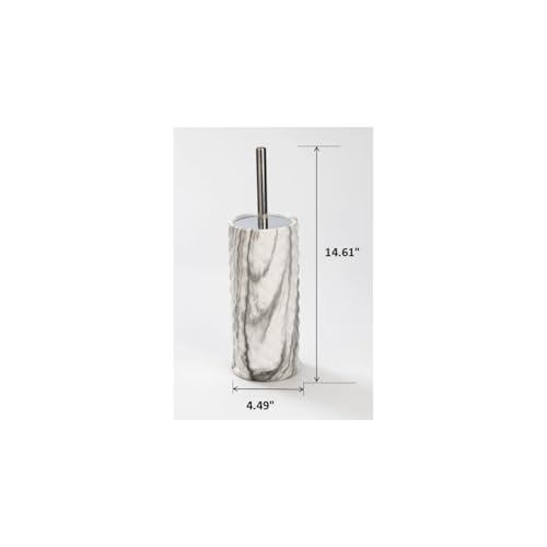 J&V TEXTILES Ceramic Toilet Brush, Toilet Bowl Brush with Extra Long Handle Durable Bristles Toilet Scrubber and Covered Holder for Toilet Brush Set for Bathroom Cleaning (Chrome/Marble) - color: Chrome/Marble