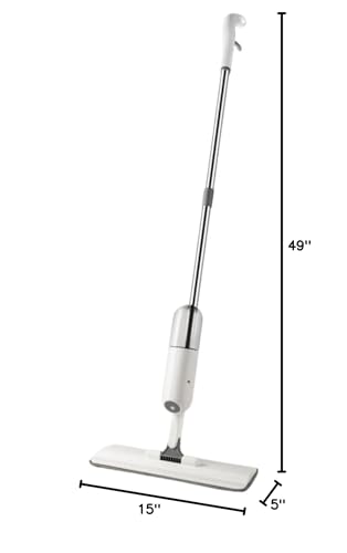 True & Tidy® SPRAY-250 Multi-Surface Spray Mop with Refillable Water Bottle for Floor Cleaning, Works on Wood, Tile, Marble etc, Use Any Cleaning Solution, Machine Washable Microfiber Mop Pads, White