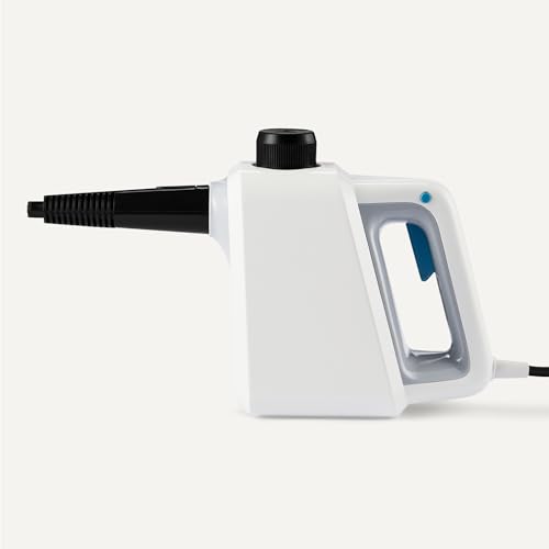 Amazon Basics Handheld Steam Cleaner for Home with 9 Accessories, Powerful 1000W Steam Shot, 8.5oz Tank, 12ft Cord, White - style: Handheld Cleaner