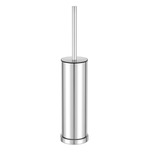 Silver Toilet Brush and Holder Set,Stainless Steel Heavy Duty Toilet Bowl Brush,Extra Long Handled Modern Toilet Cleaner Brush with Replaceable Head, Removable Inner Bowl, and Splash Protection - color: Silver, size: 1 Pack