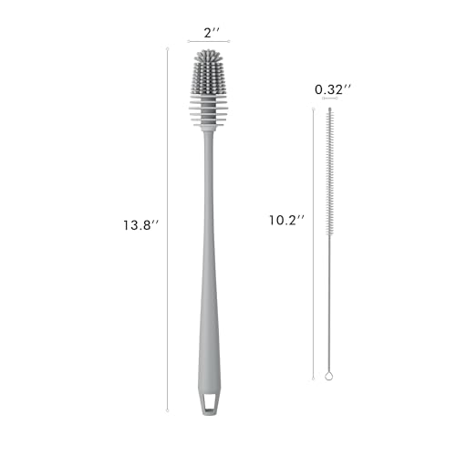 POWCAN Water Bottle Cleaning Brush Set, 1 Reusable Straws Brush & 1 Bottle Cleaning Brush, Fits 18/24/32/40/64/128 oz Insulated Water Bottles, Long Handle Brush, Food-Grade, Water Bottle Accessories