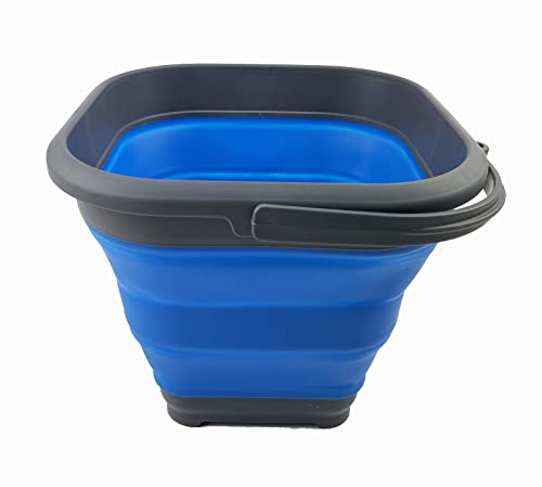 SAMMART 5.5L (1.4 Gallon) Collapsible Square Handy Bucket/Foldable SquareWater Pail/Portable Tub with Handle. (Grey/Blue (Set of 2)) - color: Grey/Blue (Set of 2)