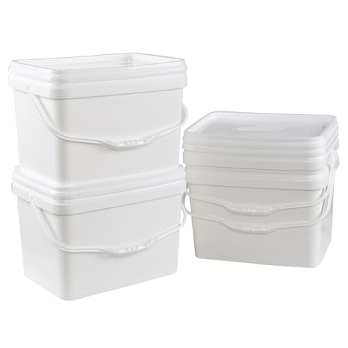 Parlynie 4 Pcs 5 Gallon Plastic Bucket with Lid, Heavy Duty Bucket Pail with Handle for Storage Container Home Household Cleaning (White)