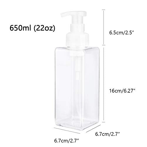 UUJOLY Foaming Soap Dispenser 650ml (22oz) Refillable Plastic Pump Bottle for Liquid Soap, Shampoo, Body Wash (2 Pcs) (Clear) - color: Clear, size: 22 oz (2 Pack)
