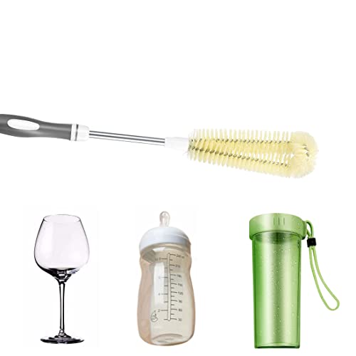 Flexible Long Water Bottle Cleaning Brush with Long Handle, Bendable Baby Milk Bottle Brushes for Narrow Neck Decanter Wine Glass Jugs Juicers Coffee Mug Sports Bottle (16 inch)