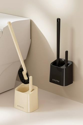 Wall-Mounted Toilet Brush Set,Installs On Floors Or Walls Without Drilling,Features a Compact,Drip-Proof Base for Deep Cleaning Inside The Toilet Bowl (Black)