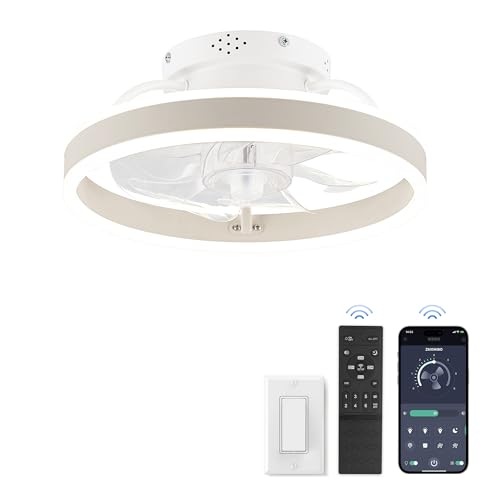 ZMISHIBO Low Profile Ceiling Fans with Lights and Remote, 13 Inch Fandelier Ceiling Fan with Light, White Modern Flush Mount Ceiling Fan, Small Dimmable LED Fan Lights for Bedroom - color: White, size: 13 INCH