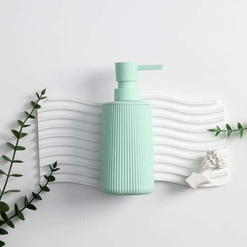 Small Soap Dispenser for Bathroom and Kitchen, Modern Farmhouse Striped Style Plastic Hand Soap Dish Soap Dispenser with Pump Matte Light Green - color: Light Green