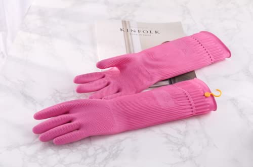 Myungjin Reusable Waterproof Household Dishwashing Non-Slip Cleaning Rubber Gloves with Hang-Dry Hook (1 Pair/Large) - size: 1 Pair / Large