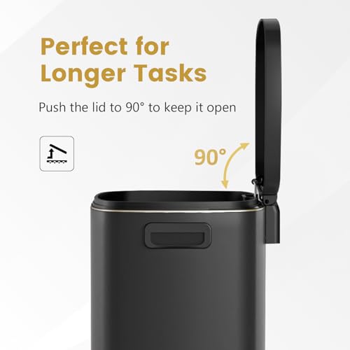 ELPHECO Kitchen Trash Can with Lid Soft Close, 13 Gallon / 50L Stainless Steel Pedal Garbage Can, Heavy-Duty Fingerprint Proof Step Wastebasket with 20 Bags, Removable Bucket, Home Office, Matte Black - color: Matte Black