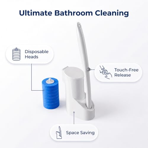 Disposable Toilet Brush, Toilet Bowl Cleaner Brush with 24 Wand Cleaner Refills, Wall Mounted Toilet Brush and Holder Set for Bathroom Deep Cleaning and Hygienic