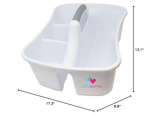 Bath Caddie White - Totes with Divided Compartments and Handles for Organizing, Storing & Carrying Cleaning Supplies and Bathroom Accessories (Large Cleaning Caddy)