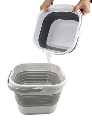 SAMMART 9.5L (2.5 Gallon) Collapsible Rectangular Handy Basket/Bucket (White/Steel Grey) - color: White/Steel Grey