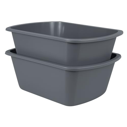 Vakly Wash Basins – Rectangular Plastic Hospital Bedside Soaking Tub (Pack of 2) Small 7 Qt Graduated Bucket - Portable Washbasin for Washing, Cleaning, Foot Bath, Dishes, Face Cleansing Bowl