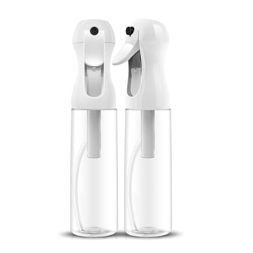 AMOMELA 2Pcs Continuous Spray Bottle For Hair,Ultra Fine Refillable Water Mister for Hair Styling, Plants, Cleaning, Salon, Misting & Skin Care(200ml/6.8oz Clear) (300ML 2PACK) - size: 10.1 Ounces