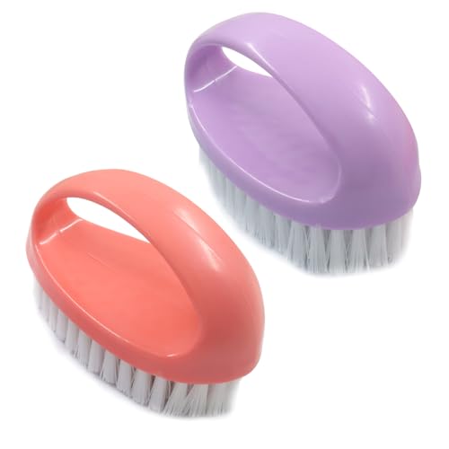 BokWin 2-Pack Heavy-Duty Scrubbing Brushes for Cleaning with Stiff Nylon Bristles, Scrubber Cleaner Brush for Tile, Bathtub, Sink & Kitchen Surfaces, Comfort Grip Handle (Purple and Pink) - color: Purple and Pink)