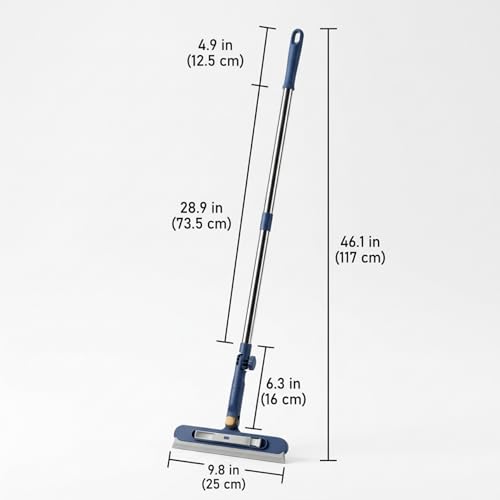 Window Squeegee with Extension Pole, Adjustable Telescopic Window Cleaner Tool with 180° Rotating Head Scrubber and Squeegee for Indoor Outdoor