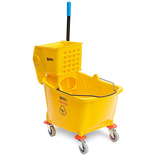 Makula Commercial Mop Bucket with Wringer, 36 Qt Heavy Duty Janitor Mop Bucket with Wheels, Side Press Wringer Combo, Industrial Cleaning Bucket for Restaurants, Schools & Commercial Floors