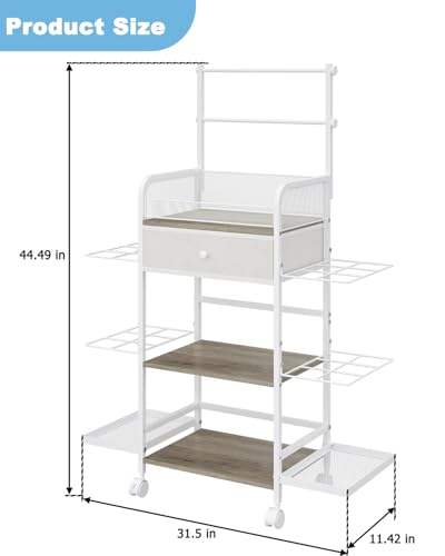 Rsaayekkt Rolling Wrapping Paper Storage Cart with Fabric Drawer White | Vertical gift wrapping organizer storage, fits 12x12 scrapbook paper, heavy duty craft cart with wheels, space saving station - color: White-bilateral