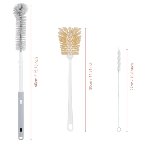 Adjustable Bottle Brush Set with Straw Cleaners & 2 Hooks 15.6" | Extends up to 15.6” to clean narrow bottles & coffee makers Pack includes fixed handle brush, straw brushes & hooks
