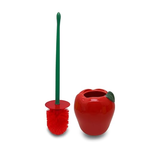 Deep & Sturdy Toilet Bowl Brush with Holder - Apple Bowl Brush - Durable Scrubbing - Toilet Cleaners - Household Essentials - Bathroom Cleaner - Cleaning Supplies - Household Supplies - color: Apple