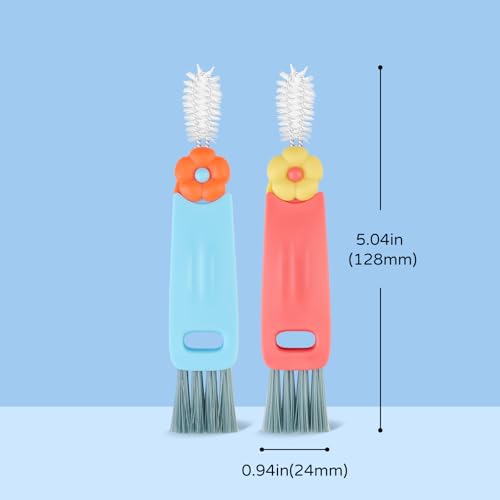 Generic 3 in 1 Cup Lid Cleaning Brush, Multi-Functional, Portable, Blue+pink, Plastic, Nylon Bristles, 2 Pack - color: Blue+pink