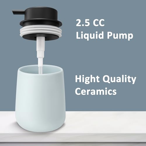 Soap Dispenser Ceramic with Easy-to-Press Pump Hand Lotion Liquid Dispenser for Shampoo Bathroom Kitchen 12 oz - color: Liquid-lightblue