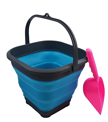 SAMMART 5.5L (1.4 Gallon) Collapsible Square Handy Bucket/Foldable SquareWater Pail/Portable Tub with Handle. (Grey/Ocean Blue (Set of 2)) - color: Grey/Ocean Blue (Set of 2)