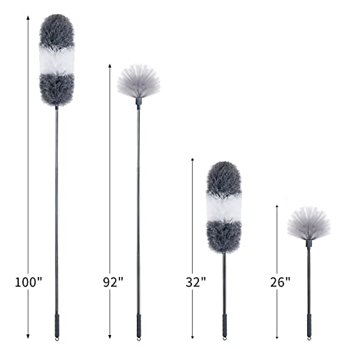 BOOMJOY Microfiber Feather and Cobweb Duster Set, Bendable Head and 100 inches Extension Pole, for High Ceiling, Fan, Blinds, Furniture
