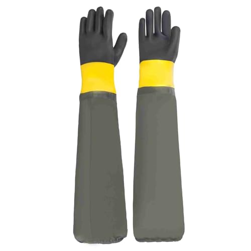 Full Arm Pond Gloves with Fleece lining Extra Long Waterproof Gloves for Pond Cleaning Care/Machinery Industry 30-inch - color: Black+yellow
