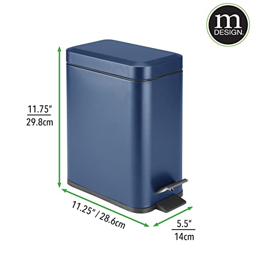 mDesign Small Modern 1.3 Gallon Rectangle Metal Lidded Step Trash Can, Compact Garbage Bin with Removable Liner Bucket and Handle for Bathroom, Kitchen, Craft Room, Office, Garage - Navy Blue - color: Navy, size: 1.3 Gallon