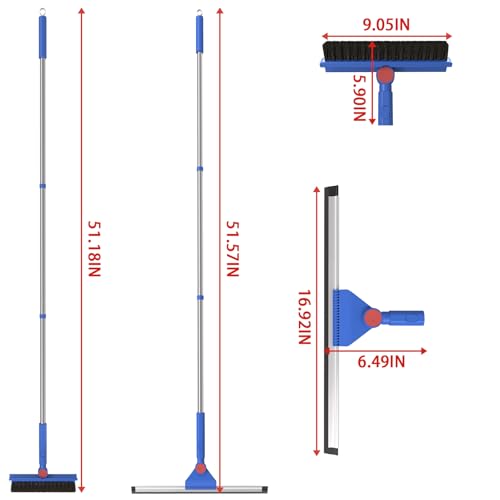 COBETE Floor Scrubber Grout Brush with 16.92IN Large Floor Rubber Squeegee, V-Shaped Scrub Brush and Foam Squeegee Collaborate Cleaning For Tiles, Marble, Glass in Bathrooms, Kitchen,Garages, Pet Hair
