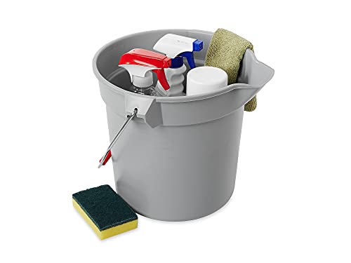 Rubbermaid 296300GY 10 Quart Plastic Utility Pail, 10 1/2 Diameter x 10 1/4h, Gray Plastic