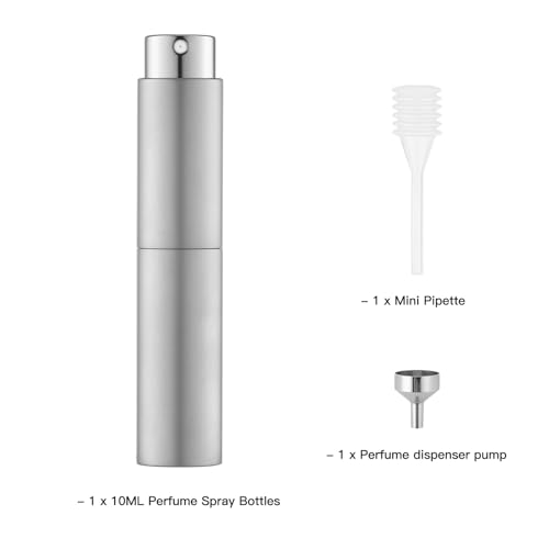 Tekson 10ml Travel Perfume Atomizer Refillable, Mini Cologne Spray Bottle Empty, Small Coffee Spray Bottle (Sliver) - color: sliver