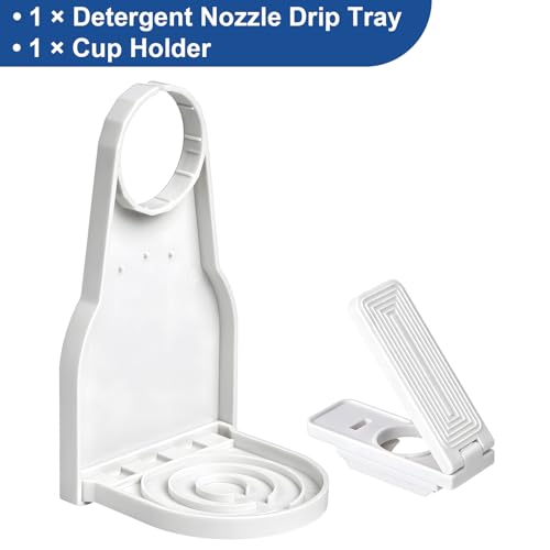 HOOPLE 2 Pack Laundry Detergent Dispenser Cup Holder, No-Drip Laundry Detergent Cup Holders and Drip Trays with Easy Press Nozzle Switches, Liquid Detergent Holder for Laundry Room Organization - color: 2 Pack White
