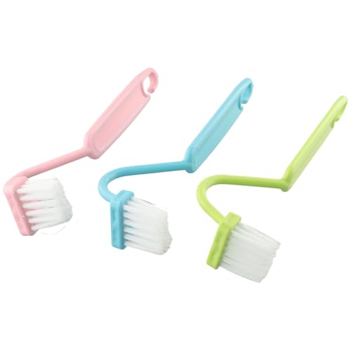 3-Pack Toilet Brush Set, V-Shaped Under Rim Cleaning Brushes with Curved Handles for Deep Corner Scrubbing, Flexible Bristles for Bathroom Sink Stove and Floor Drain, Green Pink Blue