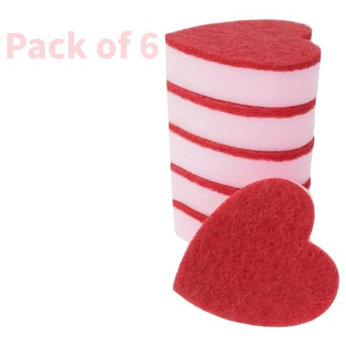 Heart Shaped Sponge, Dual-Sided Kitchen Scrubber for Washing Dishes, Pots, Pans and General Household Cleaning, Pink (6 Pack) - color: Pink