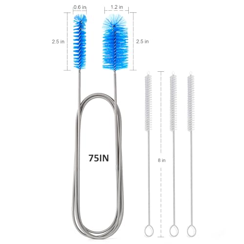 Flexible Drain Brush,75 Inch Long Straw Cleaner Brush and 3 Pcs of 8 inch Straw Brush,Nylon Cleaner Double Ended Elastic Hose Pipe(Blue)