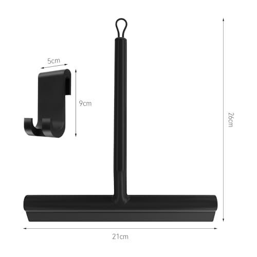 8 Inch Silicone Squeegee for Shower Glass with Hook,Shower Door Squeegee,Multi-Use Shower Squeegees (Black) - color: Black