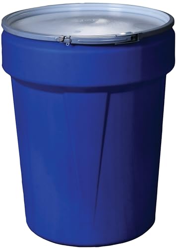 Eagle 40 Gallon Plastic Drum with Lid, Metal Lever-Lock, 31.1"x24", Open Head Lab Pack Drum Made of Durable, Lightweight HDPE, Withstands Weather and Chemicals, Made in USA, Blue, 1651MB - color: Blue, size: 40 Gallon, style: Metal Lever-Lock