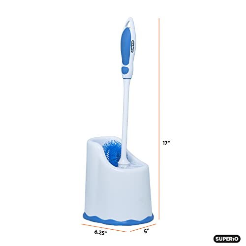 Superio Toilet Brush and Holder,Toilet Bowl Cleaning System with Scrubbing Wand, Under Rim Lip Brush and Storage Caddy for Bathroom, White and Blue - color: Blue