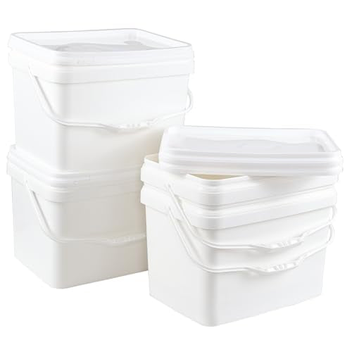Kekow 4 Pcs 5 Gallon Utility Rectangular Food Bucket with Lid and Handle | Food Grade BPA-Free Plastic, Square Space-Saving Design, Sturdy Transport Handle, for Dry Goods Liquid Storage